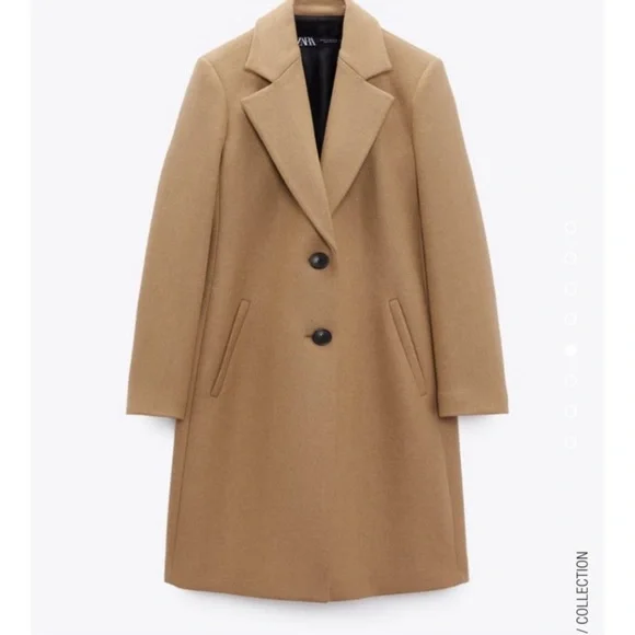 Zara Taupe Brown Fitted Wool Blend Coat